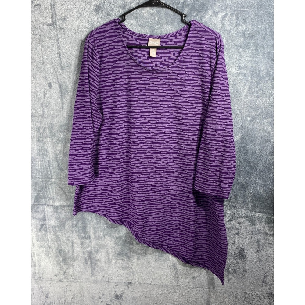 Chicos Top Blouse Size XL Textured Knit Scoop Neck 3/4 Sleeve Pullover Geometric